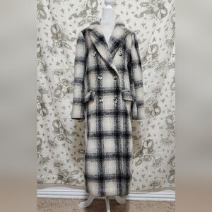 Top Shop Toni Heritage Check Plaid Double-Breasted Long Coat Sz 6
